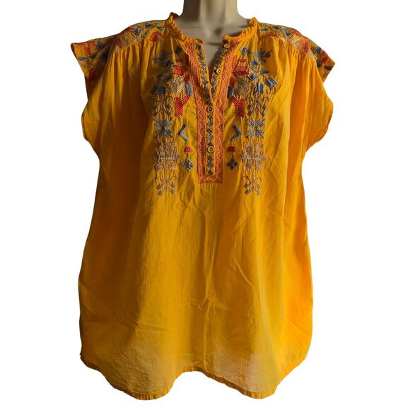 Johnny Was Biya Sleeveless Embroidered Tunic M Yellow Boho - Picture 2 of 12